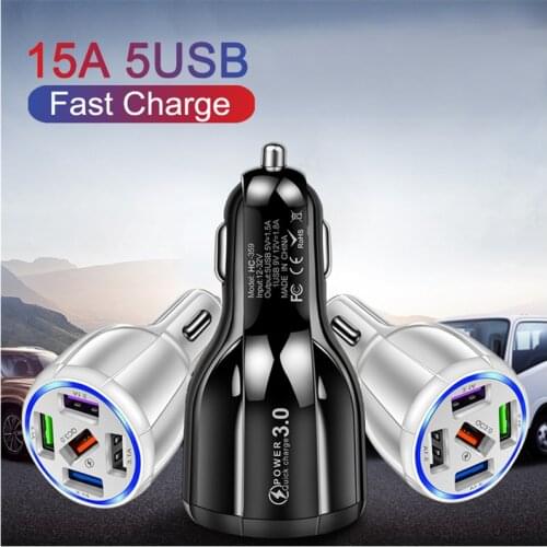 5USB Round Smart 5-port Fast Car Charger QC3.0 15A Mobile Phone Charger Auto Power Adapter Socket Car Modification Parts