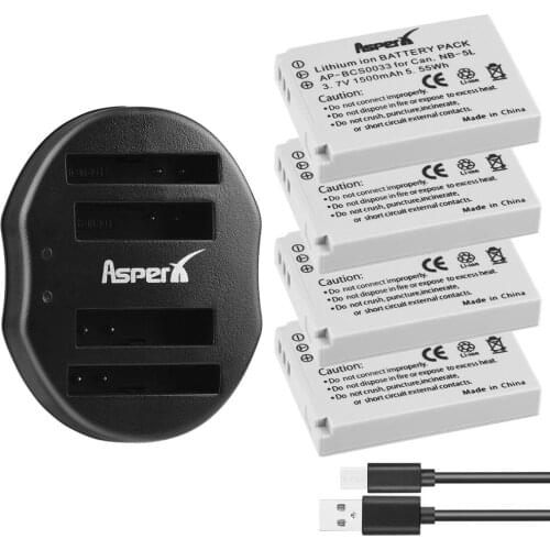 4x 1500mAh NB-5L NB 5L NB5L Camera Batteries + Dual USB Charger For Canon S110 SX200 SX210 SX220 SX230 IS HS IXUS 850 870 800