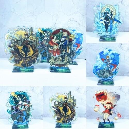 Anime Figure Genshin Impact Zhongli Diluc Venti Klee Keqing Qiqi Special Effects Model Acrylic Stand Model Plate Desk Decor Gift