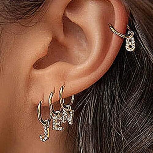 Itenice Asymmetrical Ladies Crystal 26 Letter Earrings Fashion Simple Round Rhinestone Small Earrings Wedding Jewelry