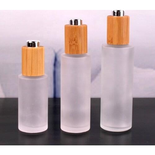 30ml 100ML 120ML 150ML Frost Glass Mist Spray Bottle Bamboo Pump Bottles Empty Cosmetic Toner Packaging Bottles