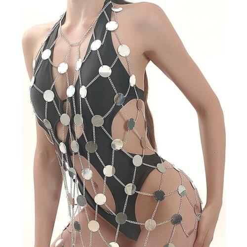 European Hollow Out Acrylic Vest Necklace Body Chain Sexy Night Clubwear Summer Beach Bra Crop Tops Party Metal Body Jewelry New