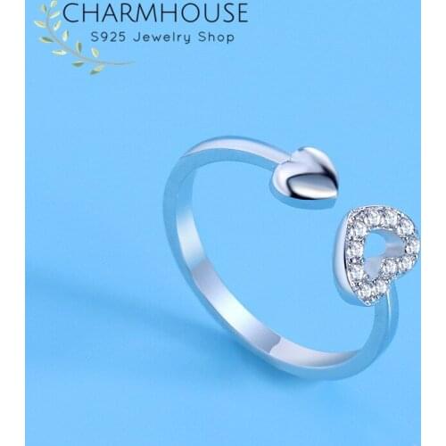 CZ Zirconia Engagement Rings For Women S925 Silver Crystal Heart Ring Adjustable Wedding Jewelry Accesories Bague Femme Anillos
