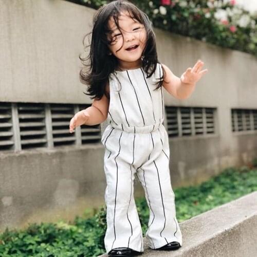 Summer Kids Baby Girls Striped Romper Kids Girl Cotton Clothes Sleeveless Strap Jumpsuit Wide Leg Pants