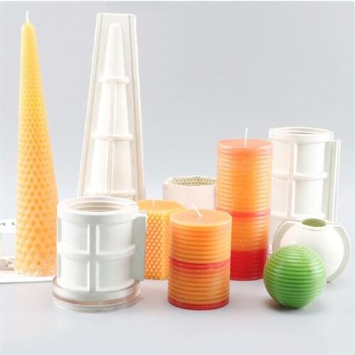 Home use striped cylindrical candle mold multi shapes moldes de silicona soap molds making