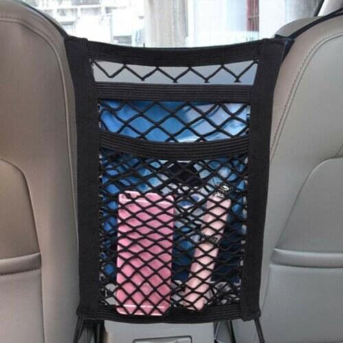 Double Layer Car Interior Trunk Seat Bag Back Elastic Mesh Net Car Styling Storage Bag Pocket Cage Grid Pocket Holder Car