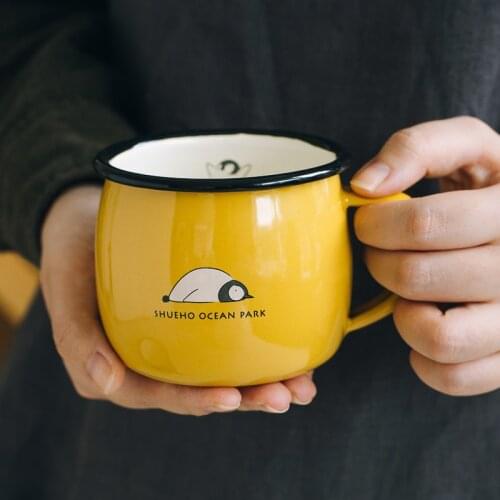 SHUEHO Enamel Drinking Mug Ocean Park Original Design Cute Cartoon Comic Coffee Cup Beer Mug Teacup Hot Ice Gift