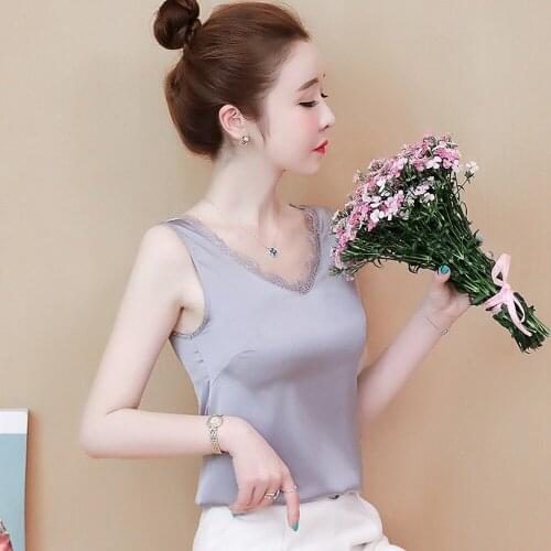 Jospoo 2020 Summer Solid Tank Tops V-neck Beautiful Back Lace Camis Inside Suit Women Elegant Fashion Slim Fit Smooth As Milk