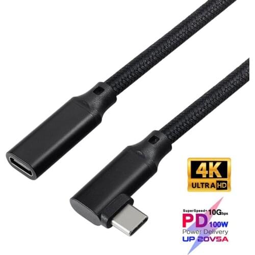 HD 4K Type-C Extension Cable Line 100W PD 5A Right Angle Bend 90 Degree 3.1C Type C Extension Cord For Macbook SAMSUNG Laptop