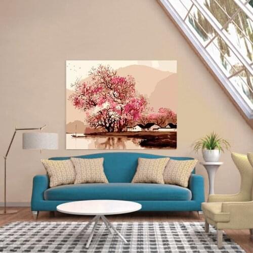 Pink flower grove landscape oil painting DIY painting digital art painting digital family hotel decorative painting