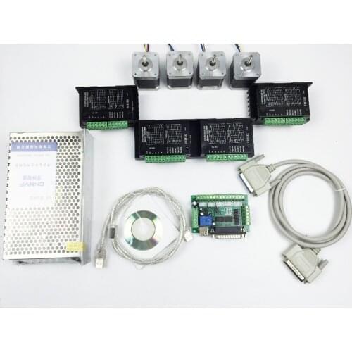CNC Router Kit 4 Axis, 4pcs TB6600 4.2A stepper motor driver +4pcs Nema17 0.44NM motor+ 5 axis interface board+ power supply