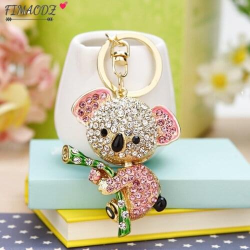 FIMAODZ Cute Rhinestone Koala Keychain Exquisite Animal Bear Baby Metal Charm Key Chains Ring Fashion Gift for Men Women
