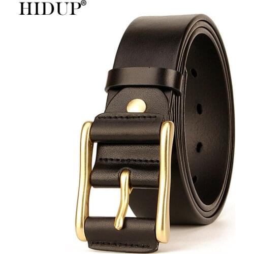 HIDUP Solid Leather Cover Brass Needle Buckle Cowskin Belts Top Quality Cowhide Belt for Men Clothing Jeans Accessories NWJ872