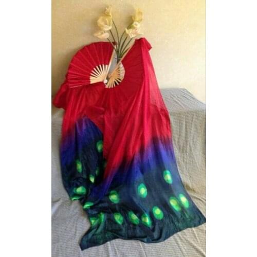 New 2019 tie-dye color Belly Dance 100% real silk Fans Veils popular Stage Performance Props Fan 2pcs/pair high quality