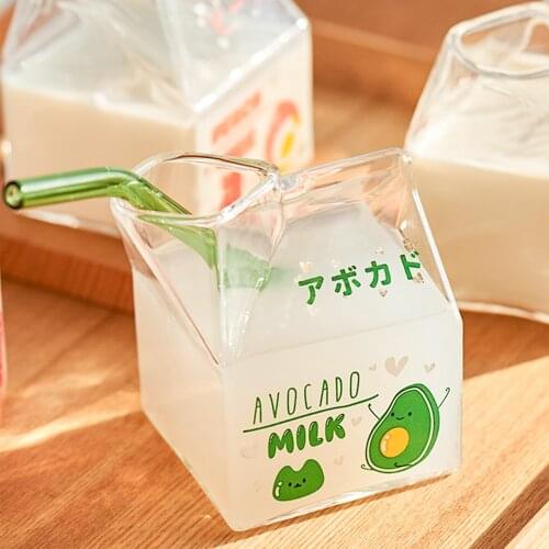 New 380ml Japanese Kawaii Style Transparent Milk Carton Hand Blown Glass Container Milk Glass Cup Coffee Mug Crystal Glasses
