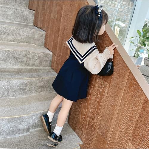 Autumn Cute Sailor Collar Dress Full Princess Party Birthday Dress Elegant Childrens Dress Vestido Kids Flower Girl Dresses