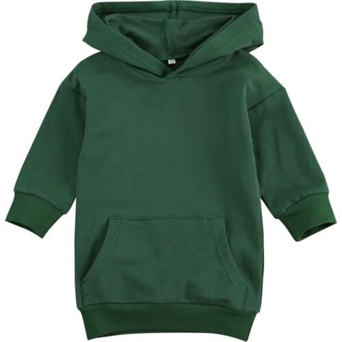 Pudcoco Little Girl’s Long Sleeve Sweater Dress Solid Color Hooded Pullover Dress Autumn Winter Warm Top for Children 1-5 Years