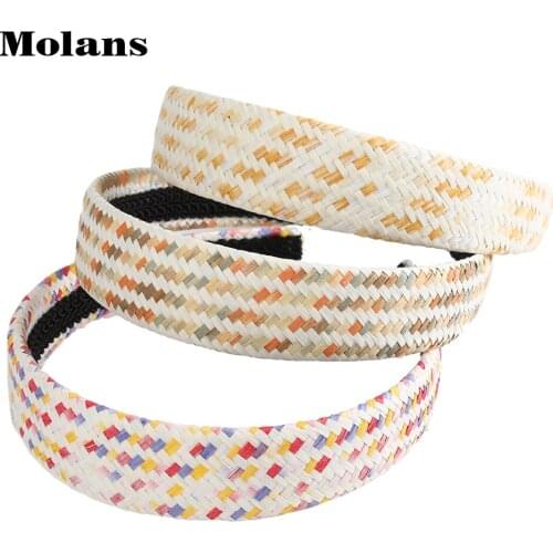 Molans Straw Weaving Headband Head Bezel Bands Headwear for Girls Colorful Dot Simple Wide Hair Hoop Women Hair Accessories