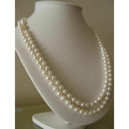 Genuine! 7-8mm Natural White Akoya Cultured Pearl Hand Knotted Necklace 32"