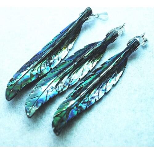 2pcs Wholesale Price For Natural Abalone Shell Pendants With Rhinestone Women Necklace Making Finding Size 70MM Length Feather