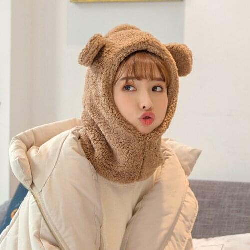Hot Lady Kawaii Animal Hat Cap Fleece Furry Fluffy Warm Cute Plush Animal Ear Winter Hooded Hat Beanie Cap Scarf For Kids Women
