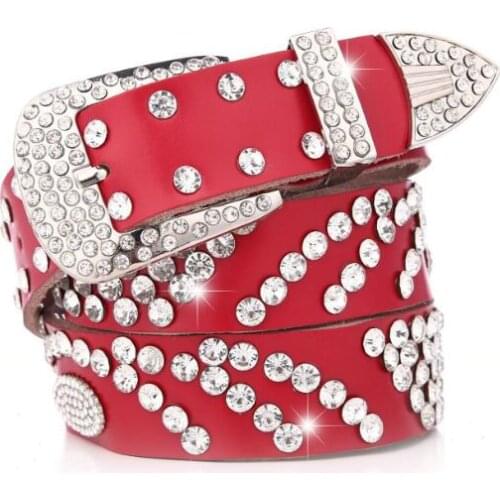 Belt women luxury brand NEW ceinture femme luxe RED Genuine leather Cheap Christmas Gifts full rhinestone long 108 CM Pin buckle