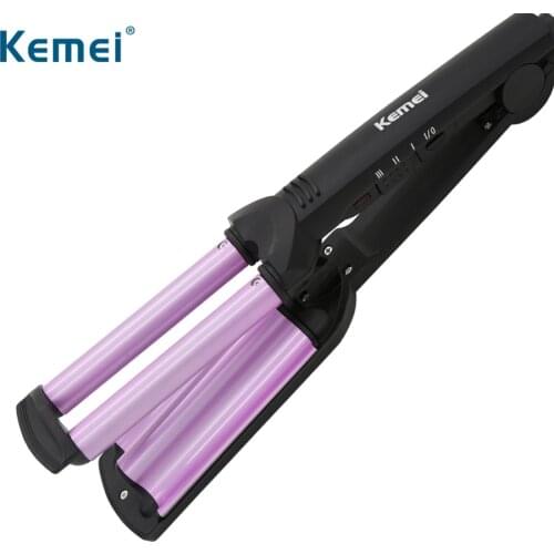 Professional Wave Hair Styler 3 Barrels Big Wave Curling Iron Hair Curlers Crimping Iron Fluffy Waver Salon Styling Tools Kemei