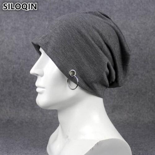 SILOQIN Unisex Personality Ring Decoration Beanie Hat Hip Hop Hats Wrap Skull Beanies For Men Women Stacking Caps Couple Ski Cap