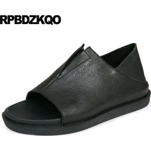 Slides open toe casual black genuine leather native outdoor slippers summer designer shoes men high quality famous brand sandals