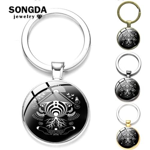 SONGDA Bassnectar Keychain DJ Enthusiast Key Ring Black White Eye Pattern Glass Cabochon Car Key Chains Bag Charm Gift Woman Men