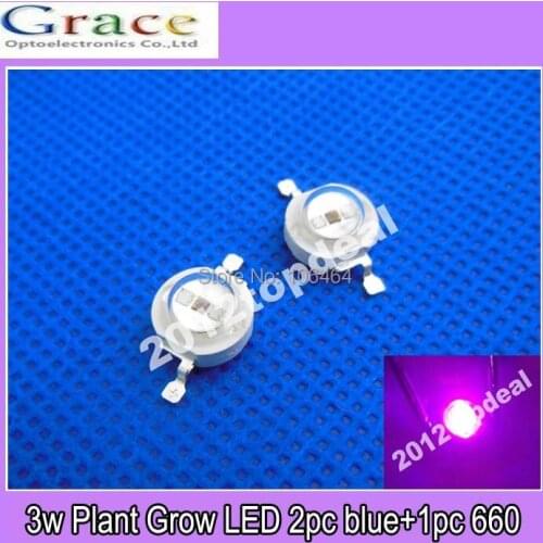 50pcs 3W High Power Mixed Color Plant Grow LED Red 660nm Blue 455nm 7-8v