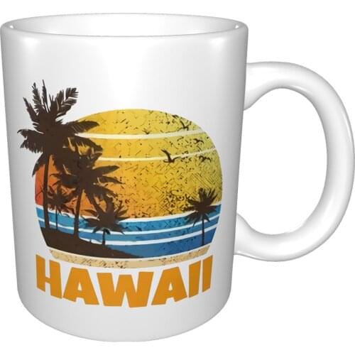 Vintage Hawaii Sun Sand Beach Palm Tree Cool Crewtropical Island Designer Mug Coffee Cup Coffee Mug Mr Mrs Mugs