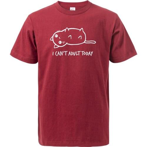 Kawaii Cats Funny Men T-Shirt I Can't Adult Today T Shirt 2019 Summer Casual Loose Fit Streetwear Hip Hop Harajuku Style Top Tee