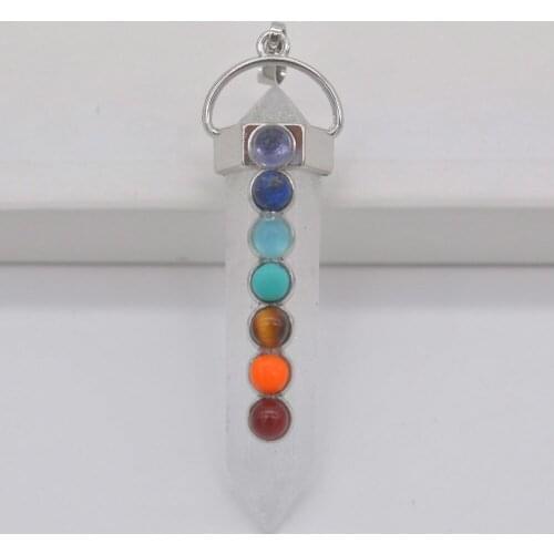 Clear Crystal 7 Chakra Natural Stone Gem Pendant Hexagon Pendulum Women Jewelry For Woman Gift S3121