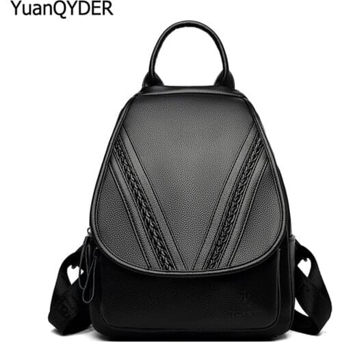 New High Quality Leather Women Backpack Large Capacity Design Womens Shoulder Bag Solid Color Ladies Laptop Bags Mochila Mujer