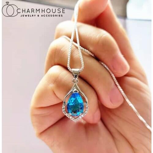 Pure Silver Necklaces For Women Crystal Charm Pendant Necklace Collier Femme Rhinestone Jewelry Accessories Bijoux Party Gifts