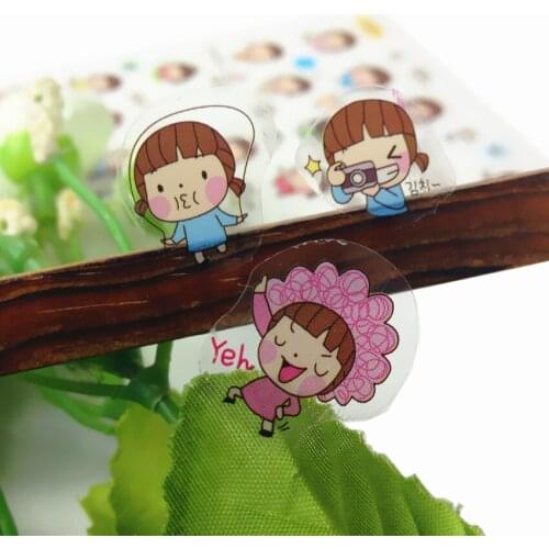 15packs Creative Kawaii Cartoon Girl Transparen PVC Decoration Label DIY Multifunction Sticker Stationery Free Shipping