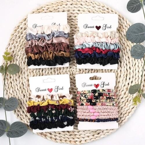 1set Women High Elastic Satin Silk Mini Scrunchies Girls Velvet Hair Bands Lady Crunchy Hair Ring Tie Ponytail Holders Hairbands