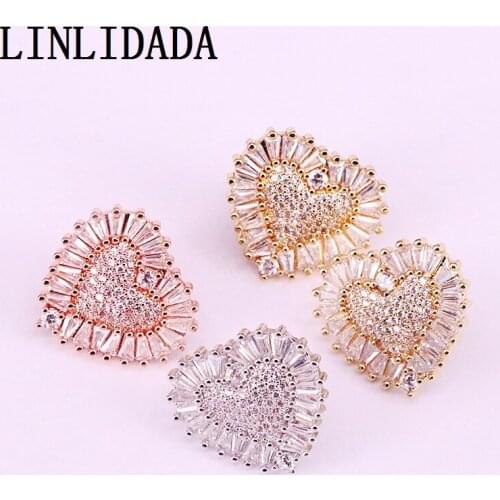 5Pair Clear Cz Micro Pave Studs, Cubic Zirconia Heart Earring Studs Fashion For Women Girls