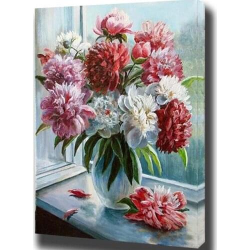 Peony flower beaded embroidery diamond full drill square Resin Diamond painting 5d Cross Stitch mazayka mosaic wall sticker art