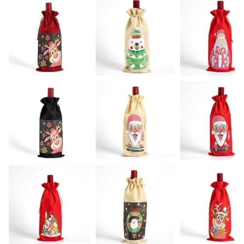 Diamond Painting Red Wine Bag Christmas Cartoon Pattern Diamond Mosaic Special Shape Drill 5D DIY Bottle Decoration Gift Bag