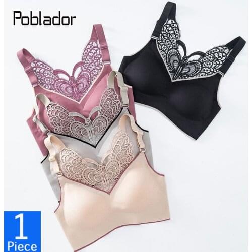 Poblador Sexy Butterfly Lace Womens Bras Lingerie Sweet Girls Tube Top Sports Seamless Brassiere Large Size Comfort Bra M-5XL