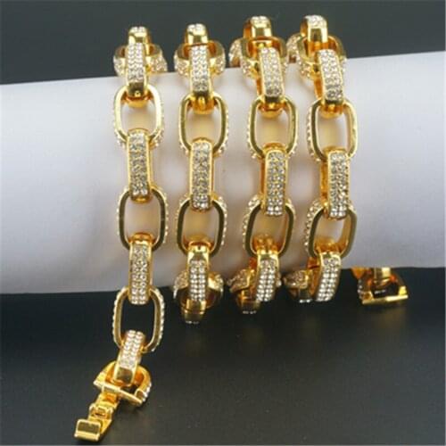 Hip Hop Rhombus multicolor Square chain Pave Cubic Zircon Alloy Tennis Chain Bracelet Necklace Bling For Men Women Jewelry