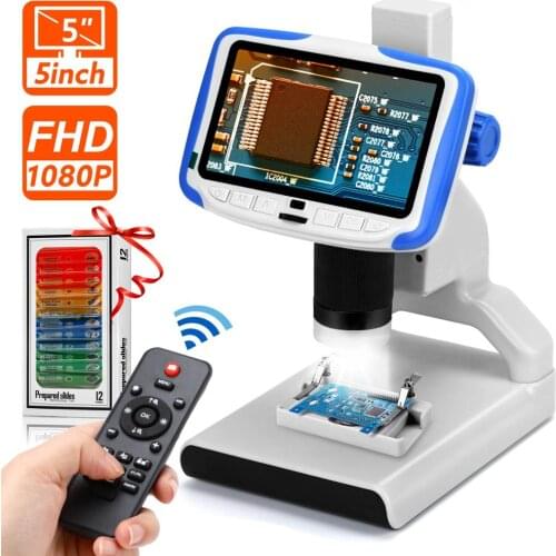 5 inch LCD Digital Microscope 1080P Microscope Video Recorder 200X Magnification with Wireless IR Remote