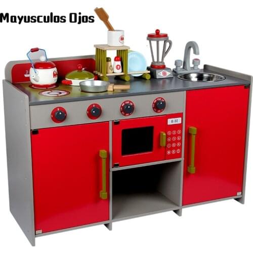 Wooden New European-style Kitchen Childrens Simulation Meal Kitchenware Cognitive Play House Educational Toys