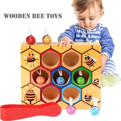 Wooden Leaning Educatinal Toys Children Montessori Hardworking Bee Hive Game Childhood Color Cognitive Clip Small Bee Toys