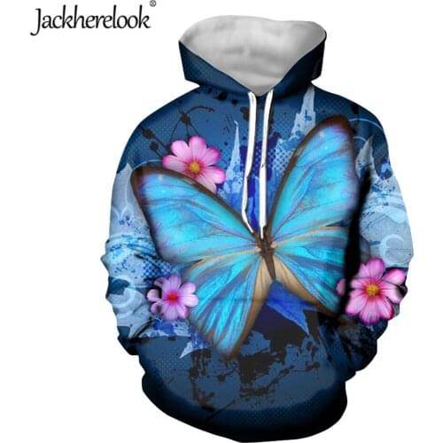 Jackherelook Blue Butterfly Animal Designer Pullover Hoodie for Teen Girls Autumn/Winter Kangaroo Pocket Sweatshirts Jackets
