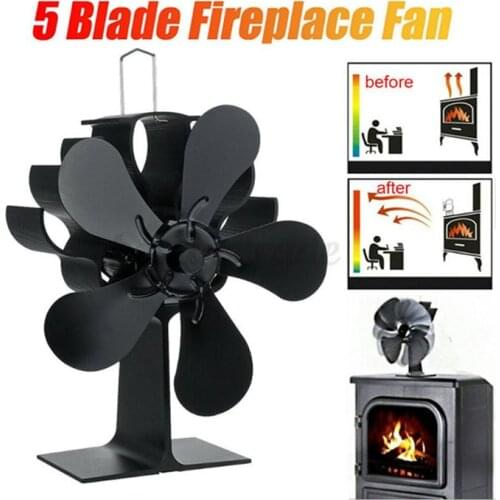 HOT Black Fireplace 5 Blades Heat Powered Stove Fan Log Wood Burner Ecofan Quiet Home Fireplace Fan Efficient Heat Distribution