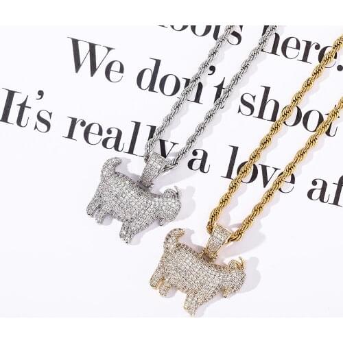 JINAO Shiny Trendy Goat Animal Pendant Necklace Charms For Men Women Gold Silver Color Cubic Zircon Hip Hop Jewelry Gifts