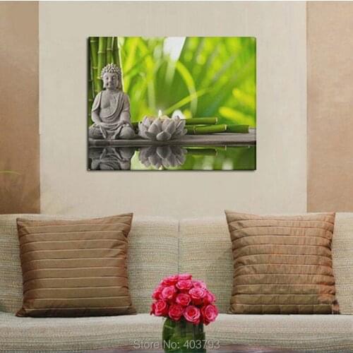 Barocco HD Print Zen Bamboo Buddha Fire Candle Canvas Wall Art Print Painting Wall Pictures for Home Decoration